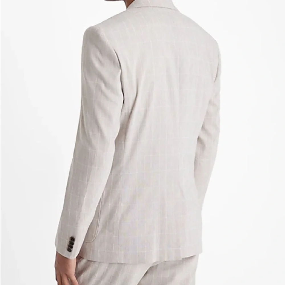 EXPRESS $278 Cream PLAID EXTRA SLIM LINEN BLEND SUIT JACKET SZ 44R - Picture 2 of 4